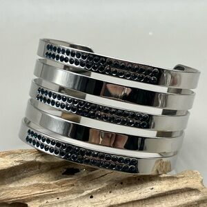 Silver Cuff Bracelet with Black Accents